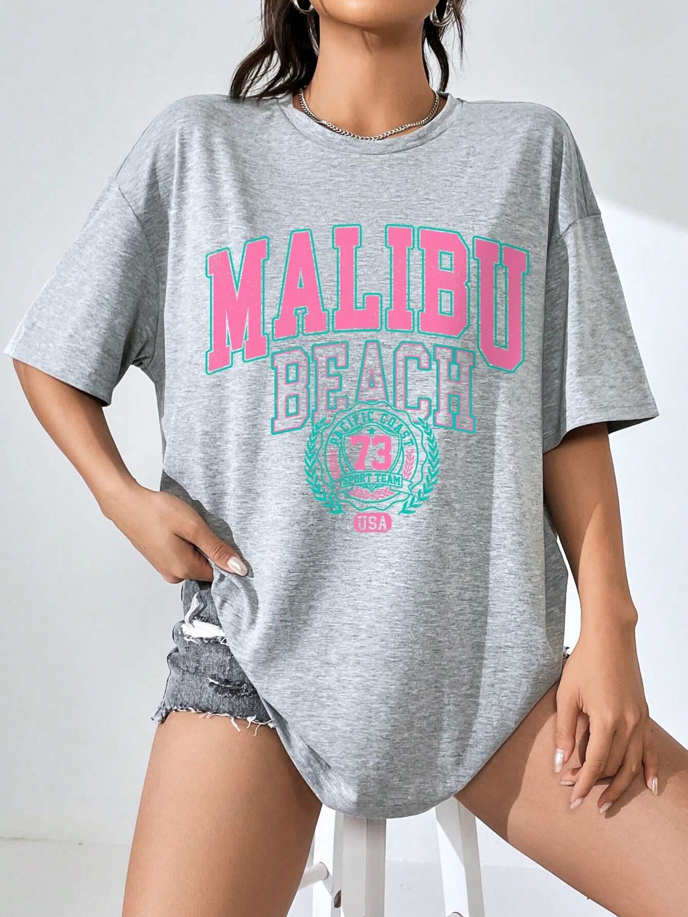 Malibu Beach Letter พิมพ์ผู้หญ - Streetwear Brand Clothing บทวิจารณ์และราคา